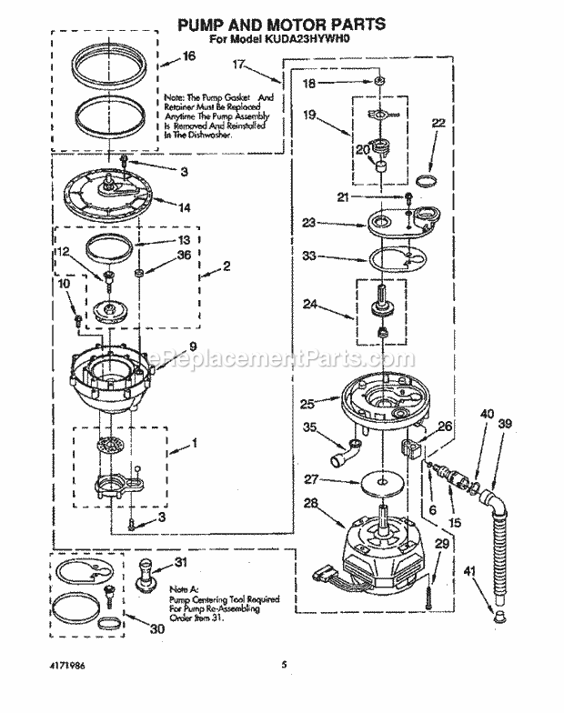 KitchenAid KUDA23HYWH0 Dishwasher Pump and Motor Diagram