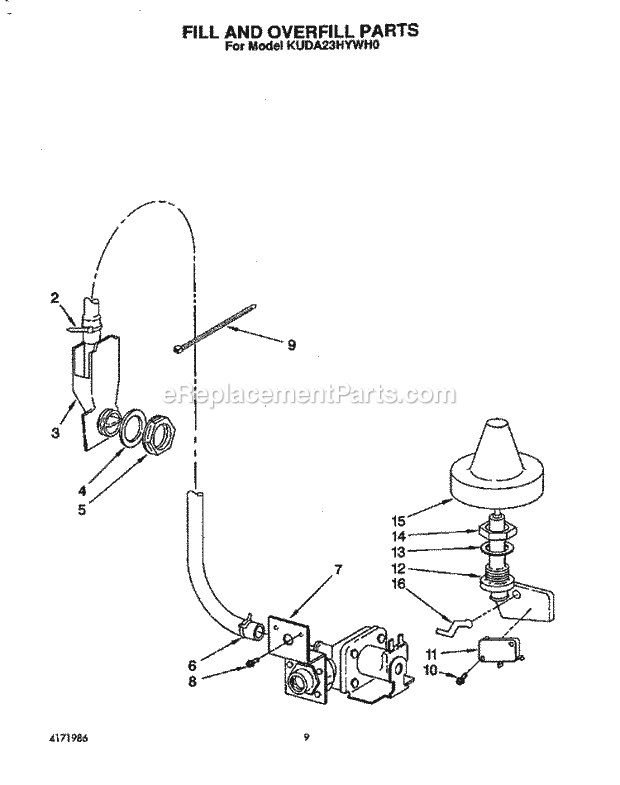 KitchenAid KUDA23HYWH0 Dishwasher Fill and Overfill Diagram