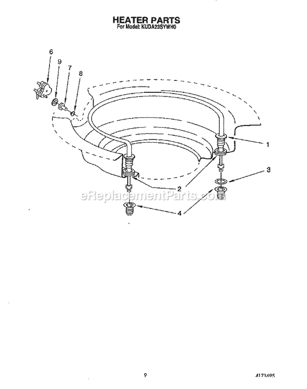 KitchenAid KUDA23SYWH0 Dishwasher Heater Diagram