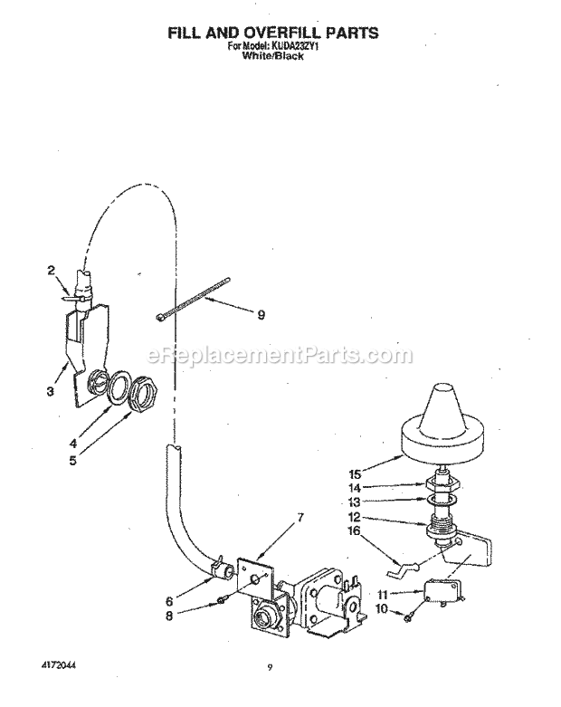 KitchenAid KUDA23ZY1 Dishwasher Fill and Overfill Diagram