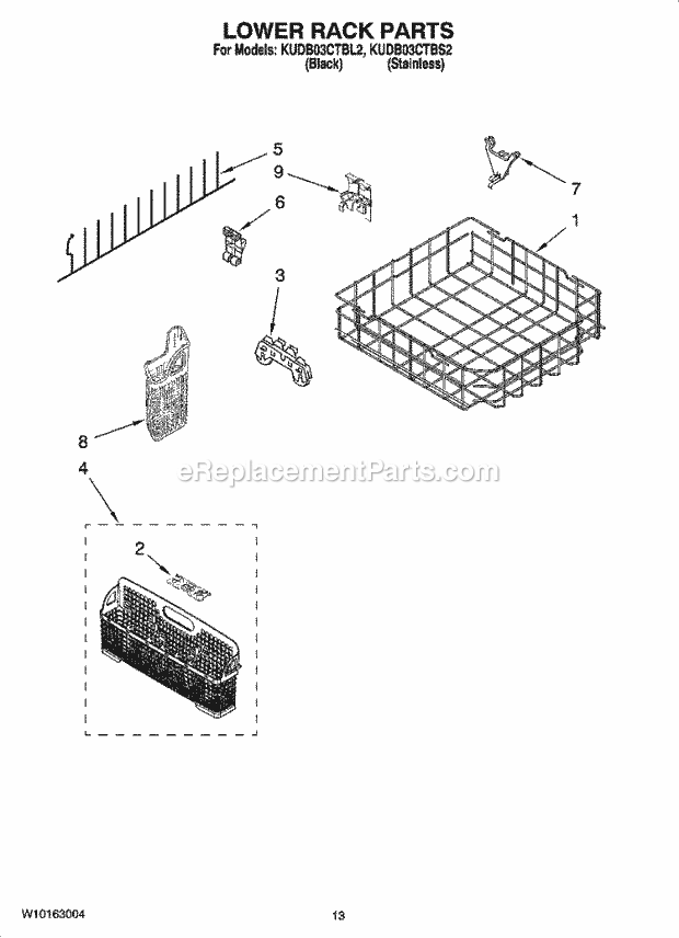 KitchenAid KUDB03CTBL2 Dishwasher Lower Rack Parts, Optional Parts (Not Included) Diagram