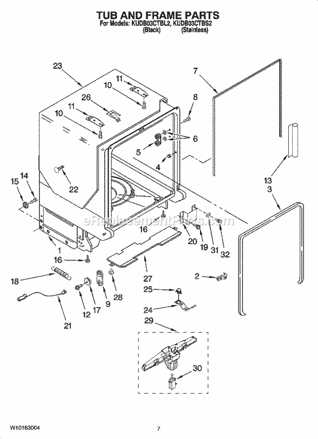 KitchenAid KUDB03CTBL2 Dishwasher Tub and Frame Parts Diagram