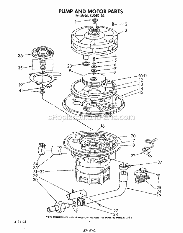 KitchenAid KUDB210S1 Dishwasher Pump and Motor Diagram