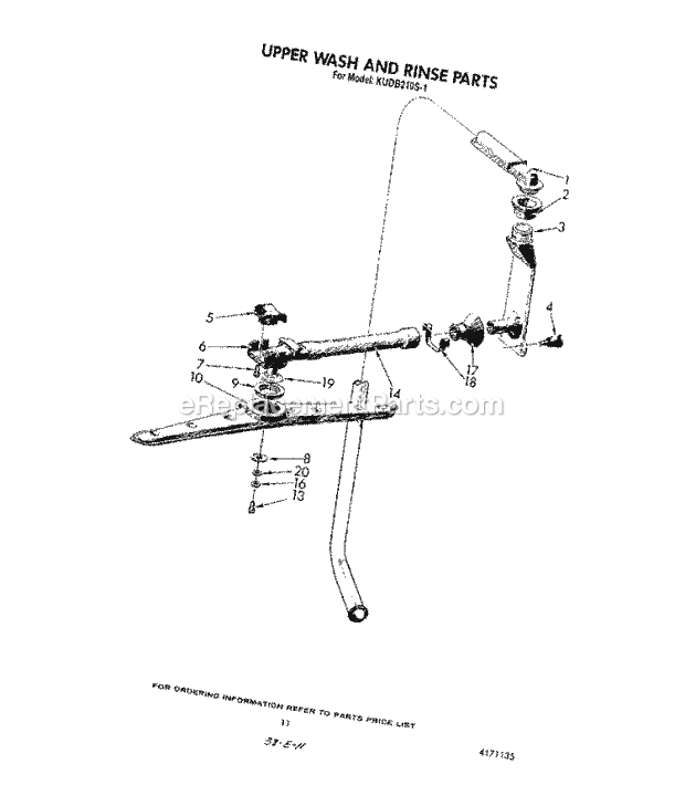 KitchenAid KUDB210S1 Dishwasher Upper Wash and Rinse Diagram