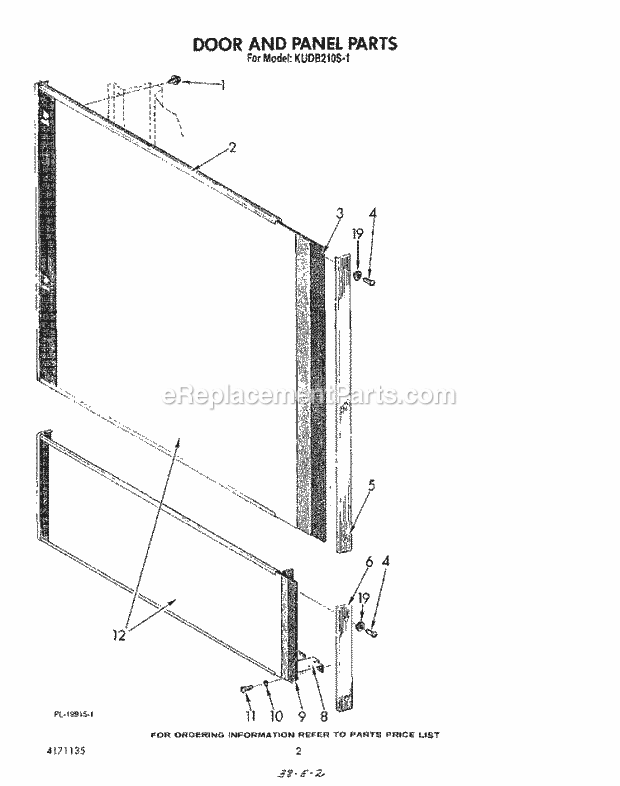 KitchenAid KUDB210S1 Dishwasher Door and Panel Diagram