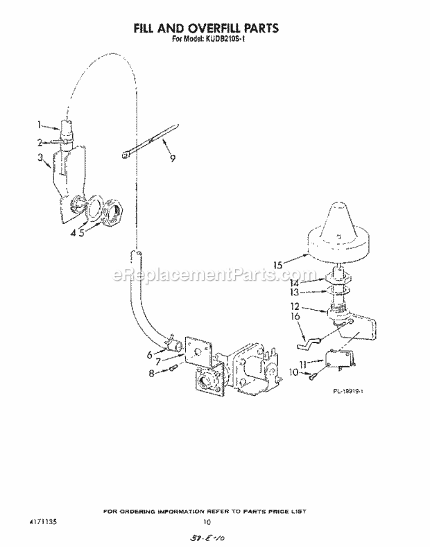 KitchenAid KUDB210S1 Dishwasher Fill and Overfill Diagram