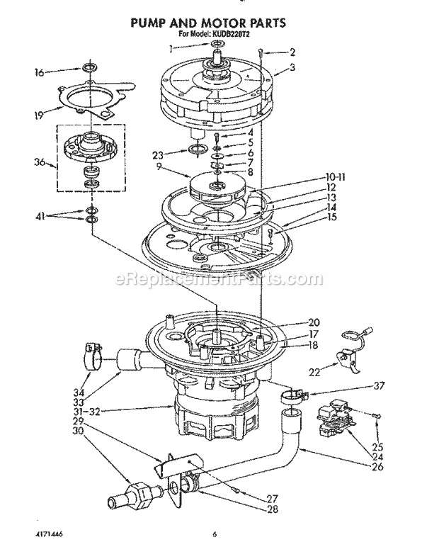 KitchenAid KUDB220T2 Dishwasher Pump and Motor Diagram