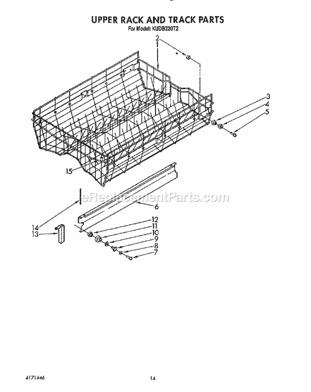 KitchenAid KUDB220T2 Dishwasher Upper Rack and Track Diagram