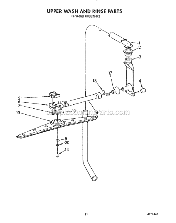 KitchenAid KUDB220T2 Dishwasher Upper Wash and Rinse Diagram