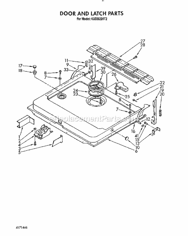 KitchenAid KUDB220T2 Dishwasher Door and Latch Diagram