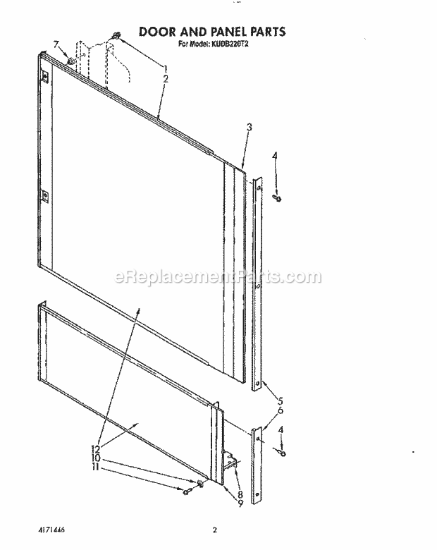 KitchenAid KUDB220T2 Dishwasher Door and Panel Diagram