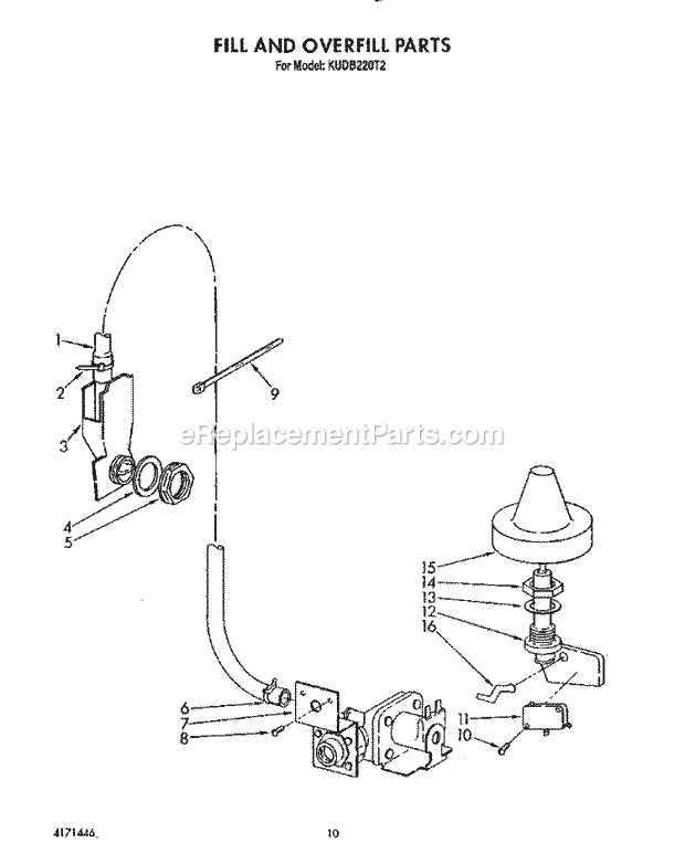 KitchenAid KUDB220T2 Dishwasher Fill and Overfill Diagram