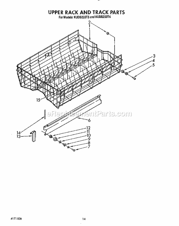 KitchenAid KUDB220T4 Dishwasher Upper Rack and Track Diagram