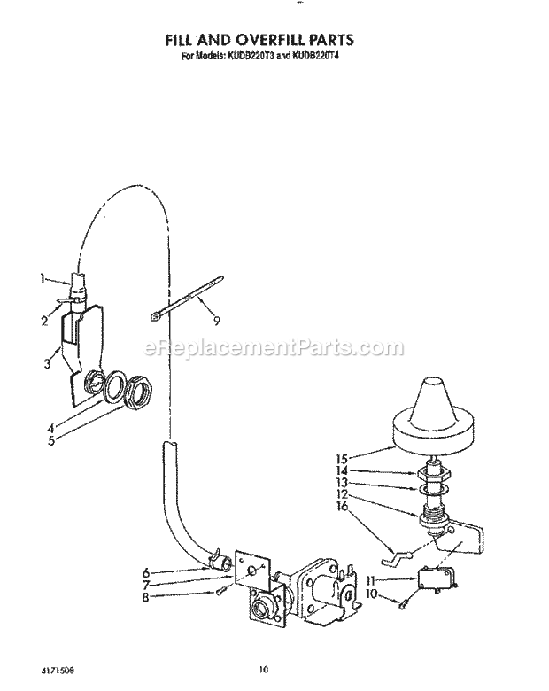 KitchenAid KUDB220T4 Dishwasher Fill and Overfill Diagram