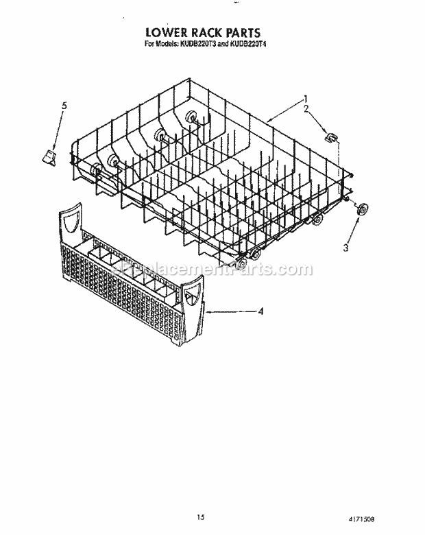 KitchenAid KUDB220T4 Dishwasher Lower Rack Diagram