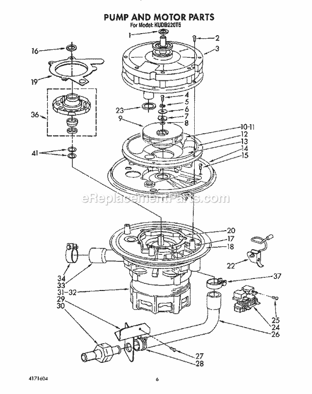 KitchenAid KUDB220T5 Dishwasher Pump and Motor Diagram
