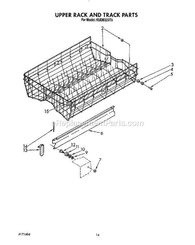 KitchenAid KUDB220T5 Dishwasher Upper Rack and Track Diagram