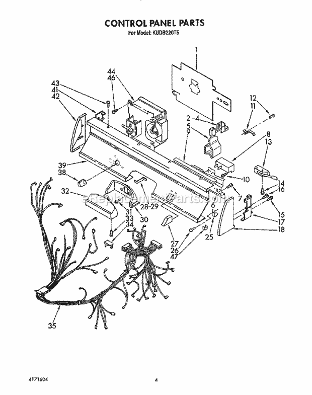 KitchenAid KUDB220T5 Dishwasher Control Panel, Lit/Optional Diagram