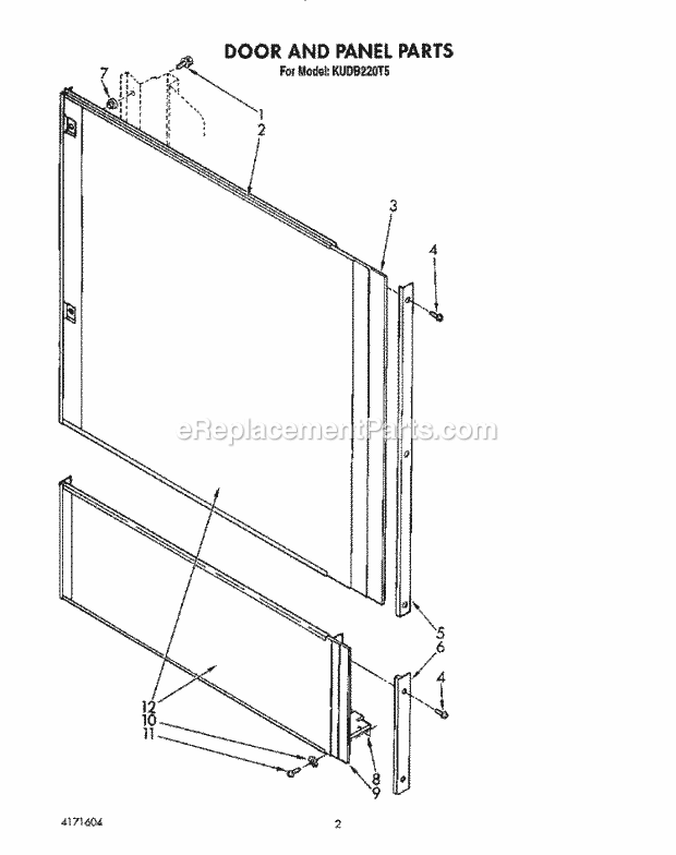 KitchenAid KUDB220T5 Dishwasher Door and Panel Diagram