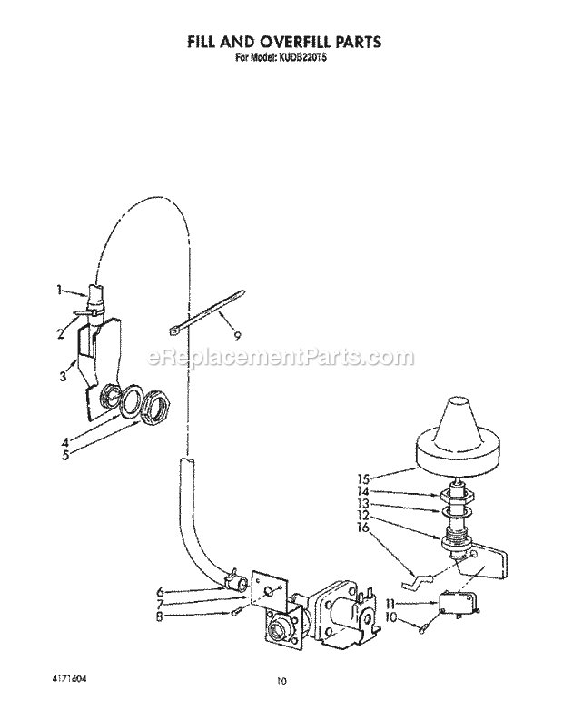 KitchenAid KUDB220T5 Dishwasher Fill and Overfill Diagram