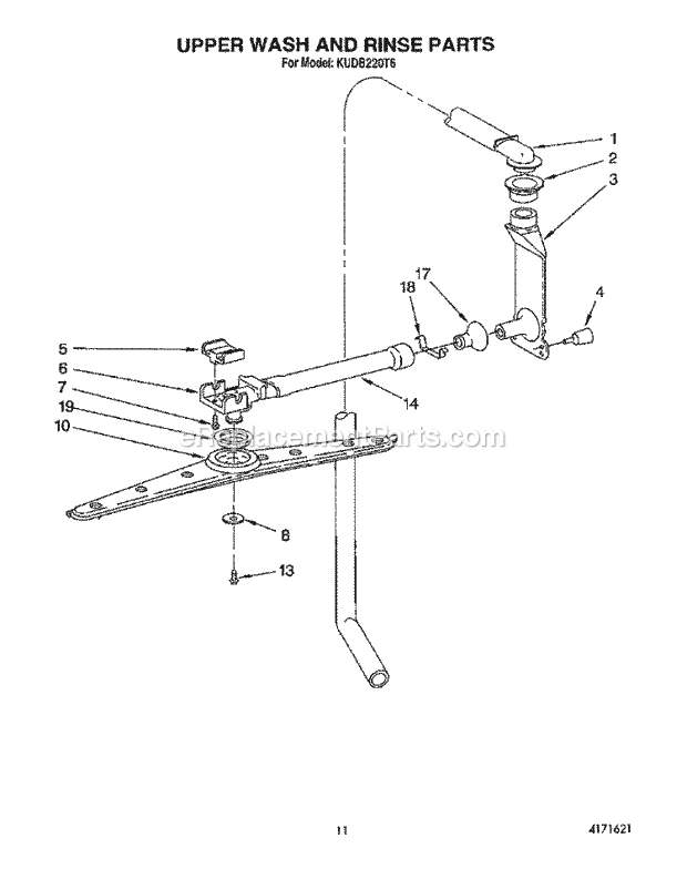 KitchenAid KUDB220T6 Dishwasher Upper Wash and Rinse Diagram