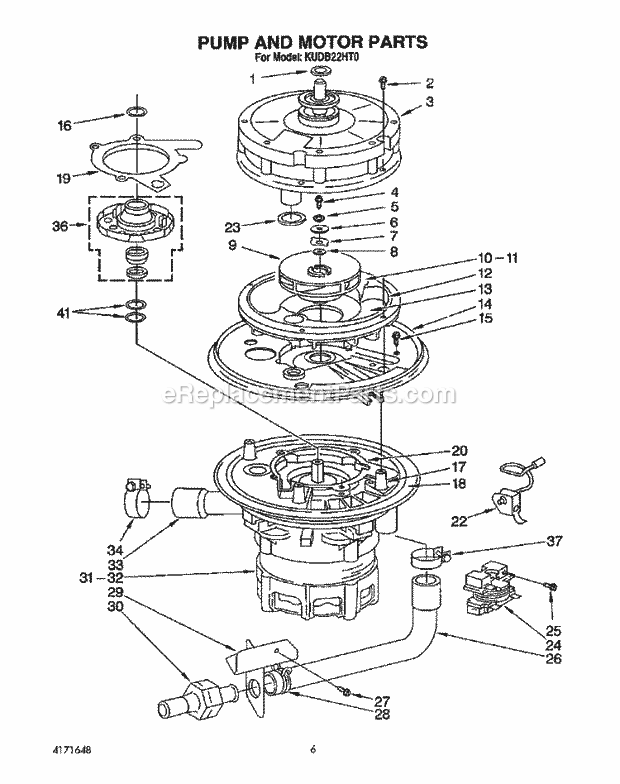 KitchenAid KUDB22HT0 Dishwasher Pump and Motor Diagram