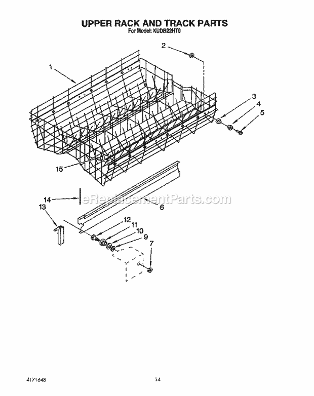 KitchenAid KUDB22HT0 Dishwasher Upper Rack and Track Diagram