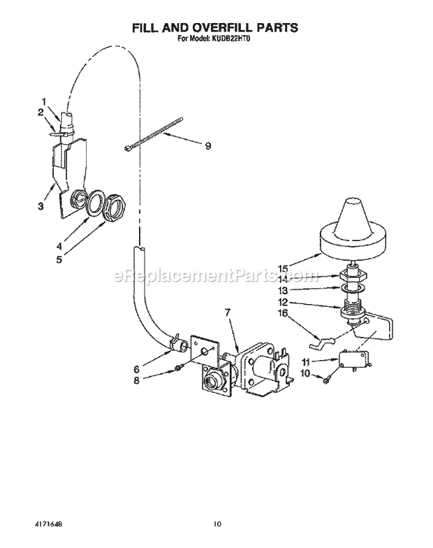 KitchenAid KUDB22HT0 Dishwasher Fill and Overfill Diagram