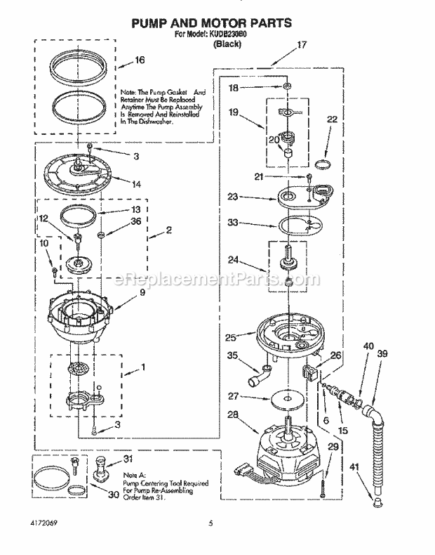 KitchenAid KUDB230B0 Dishwasher Pump and Motor Diagram