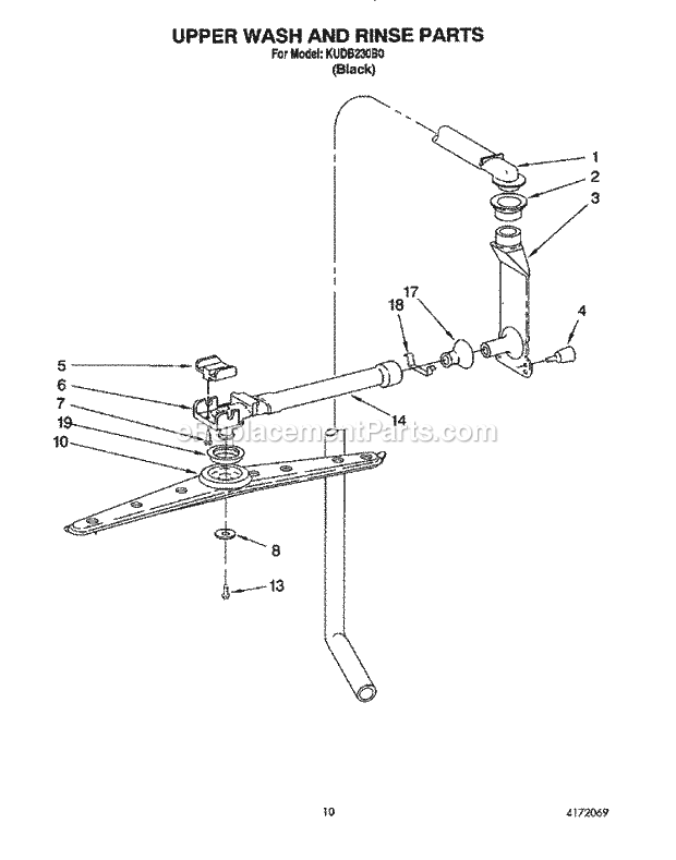 KitchenAid KUDB230B0 Dishwasher Upper Wash and Rinse Diagram