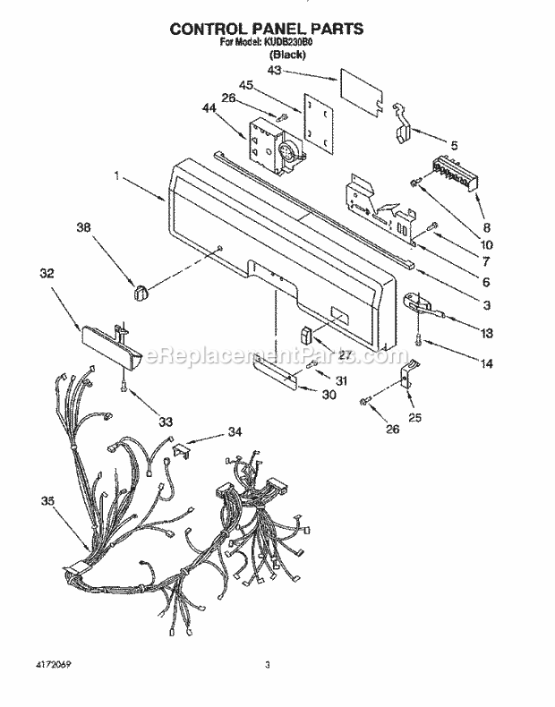 KitchenAid KUDB230B0 Dishwasher Control Panel, Lit/Optional Diagram