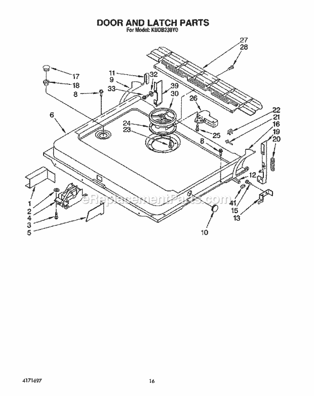 KitchenAid KUDB230Y0 Dishwasher Door and Latch Diagram