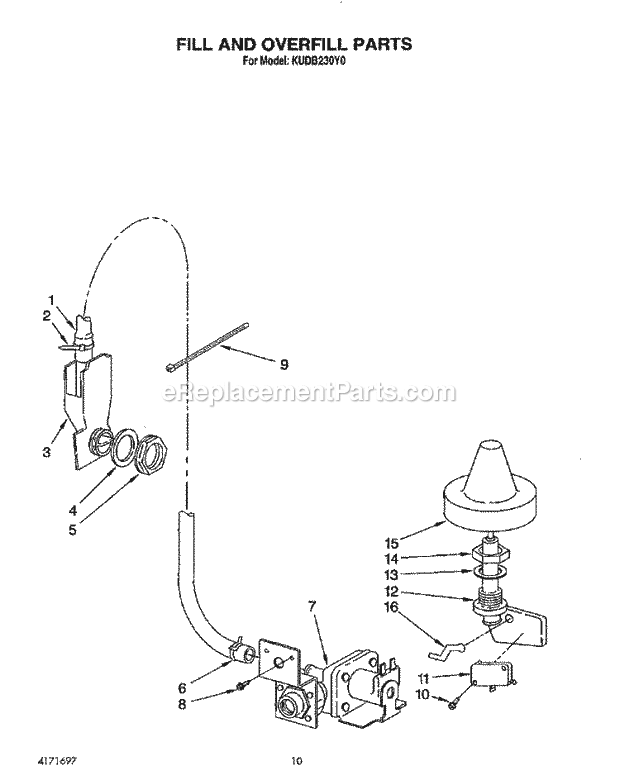 KitchenAid KUDB230Y0 Dishwasher Fill and Overfill Diagram