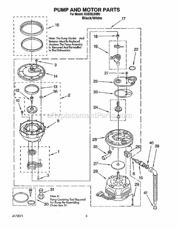 KitchenAid KUDB23HB0 Dishwasher Pump and Motor Diagram