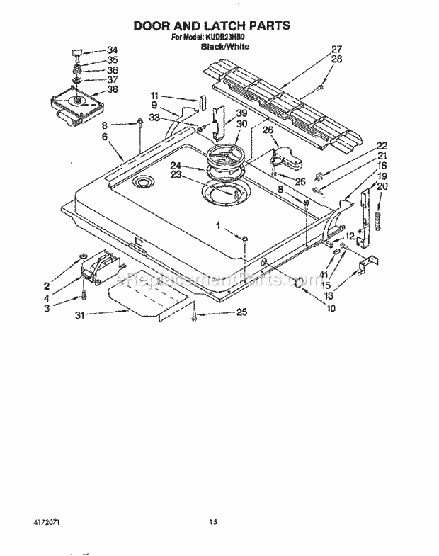 KitchenAid KUDB23HB0 Dishwasher Door and Latch Diagram