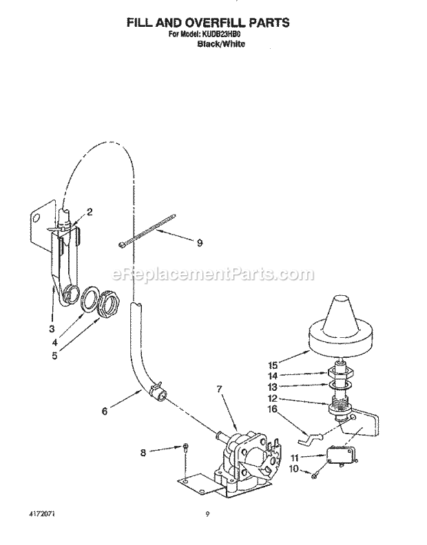 KitchenAid KUDB23HB0 Dishwasher Fill and Overfill Diagram