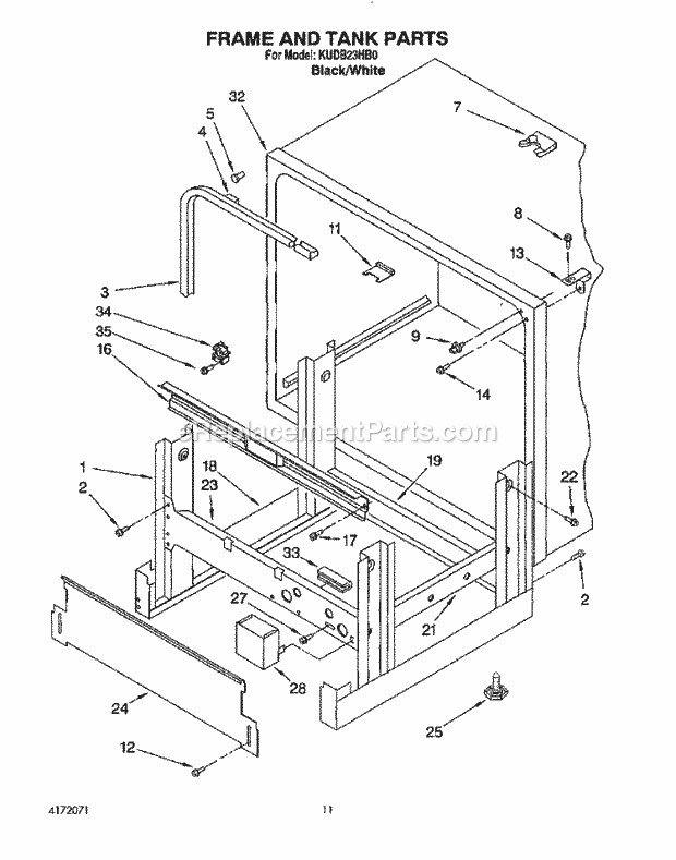 KitchenAid KUDB23HB0 Dishwasher Frame and Tank Diagram