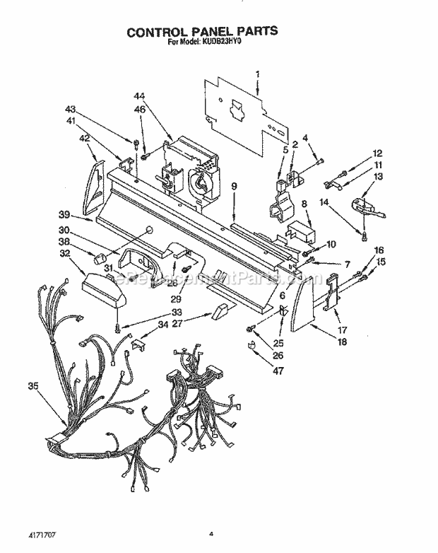 KitchenAid KUDB23HY0 Dishwasher Control Panel, Lit/Optional Diagram