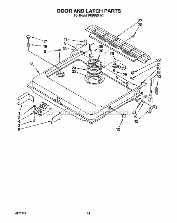 KitchenAid KUDB23HY1 Dishwasher Door and Latch Diagram