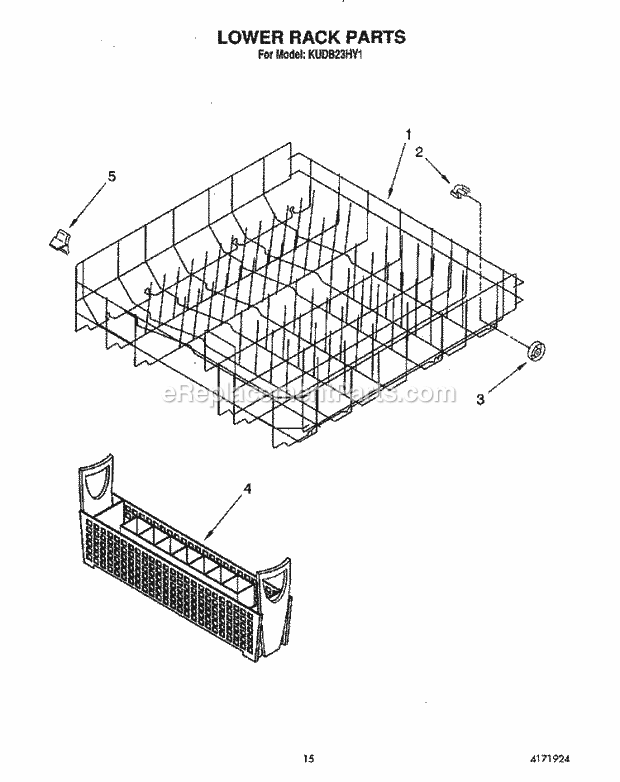 KitchenAid KUDB23HY1 Dishwasher Lower Rack Diagram