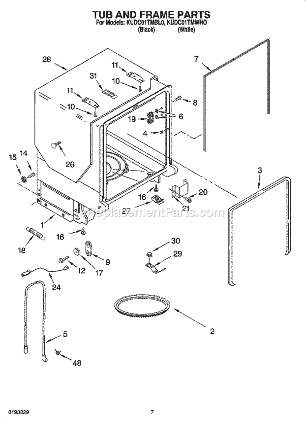 KitchenAid KUDC01TMWHO Dishwasher Tub and Frame Parts Diagram