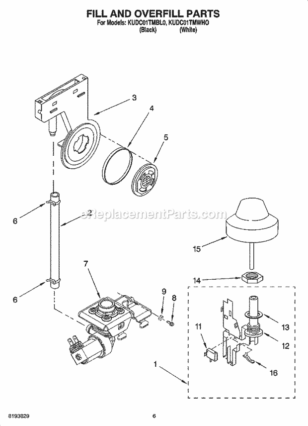 KitchenAid KUDC01TMWHO Dishwasher Fill and Overfill Parts Diagram