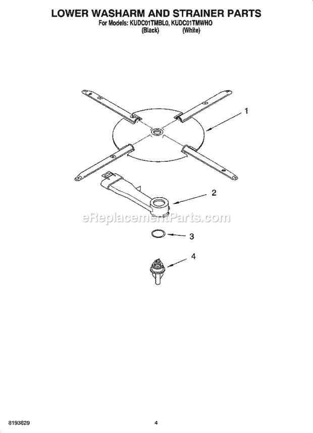 KitchenAid KUDC01TMWHO Dishwasher Lower Washarm and Strainer Parts Diagram