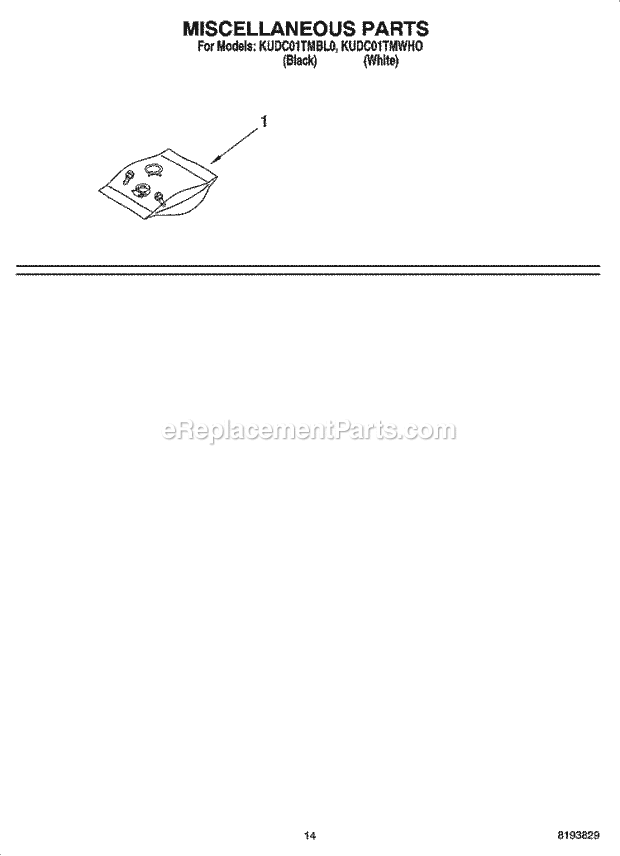 KitchenAid KUDC01TMWHO Dishwasher Miscellaneous Parts Optional Parts (Not Included) Diagram