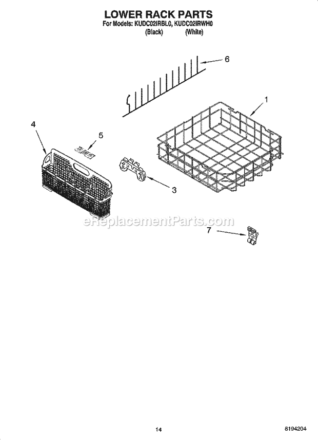 KitchenAid KUDC02IRBL0 Dishwasher Lower Rack Parts, Optional Parts (Not Included) Diagram