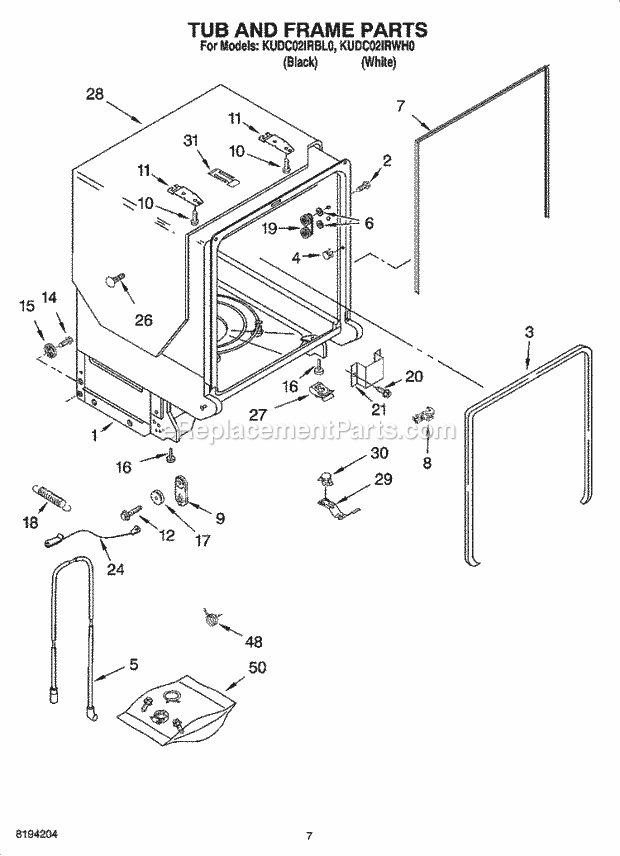 KitchenAid KUDC02IRBL0 Dishwasher Tub and Frame Parts Diagram