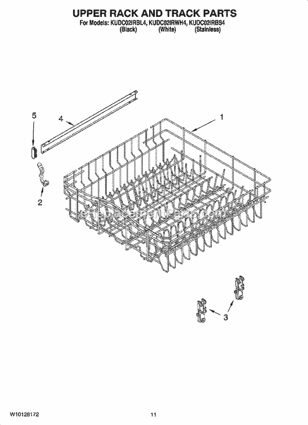 KitchenAid KUDC02IRBL4 Dishwasher Upper Rack and Track Parts Diagram