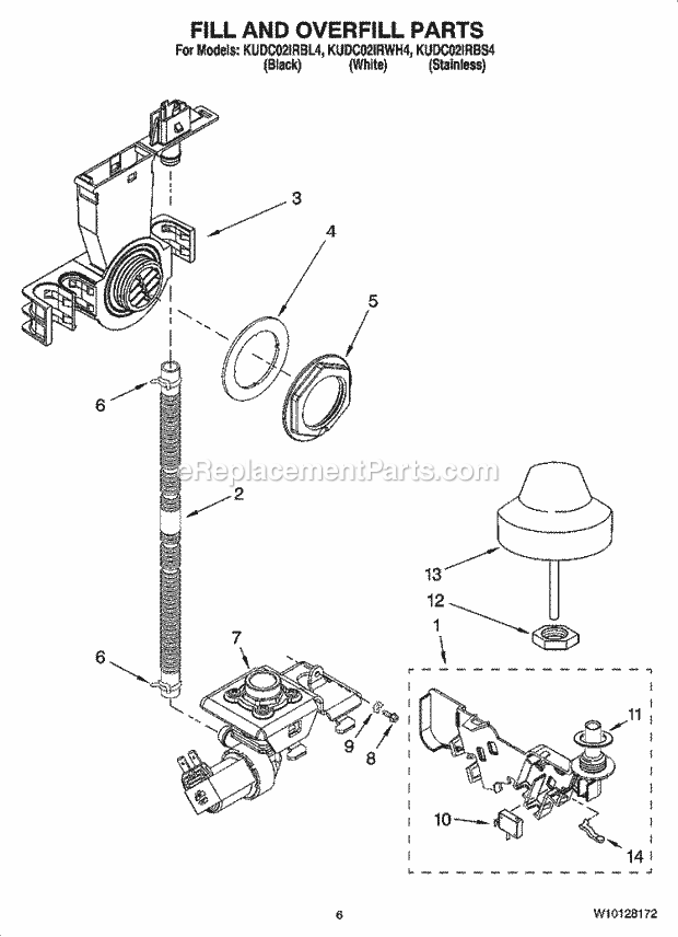 KitchenAid KUDC02IRBL4 Dishwasher Fill and Overfill Parts Diagram