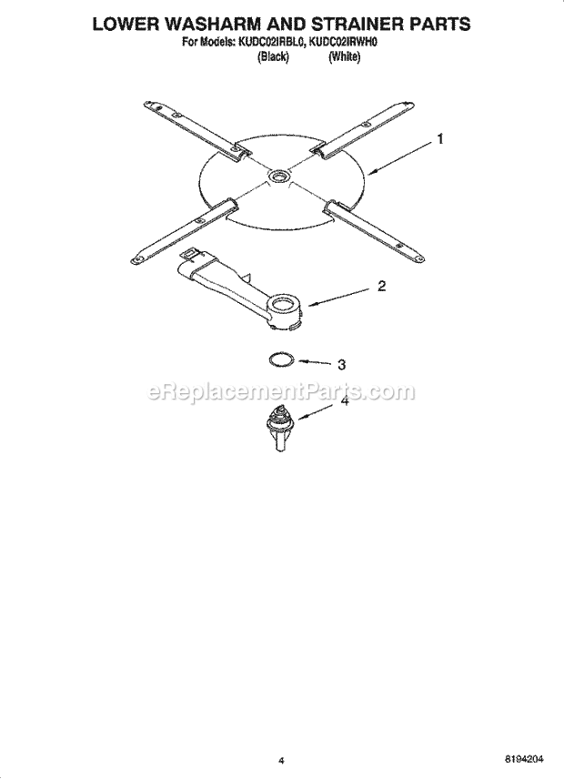 KitchenAid KUDC02IRWH0 Dishwasher Lower Washarm and Strainer Parts Diagram