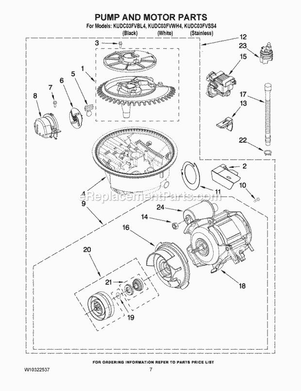 KitchenAid KUDC03FVBL4 Dishwasher Pump and Motor Parts Diagram